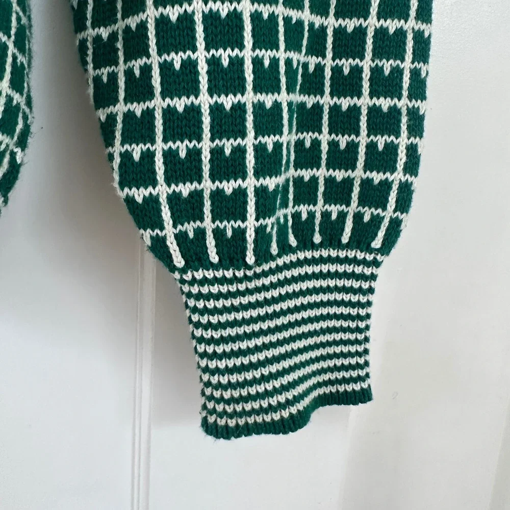 Vintage 90s‎ English Sports Shop Bermuda Green Grid Knit Sweater Cotton Mens L